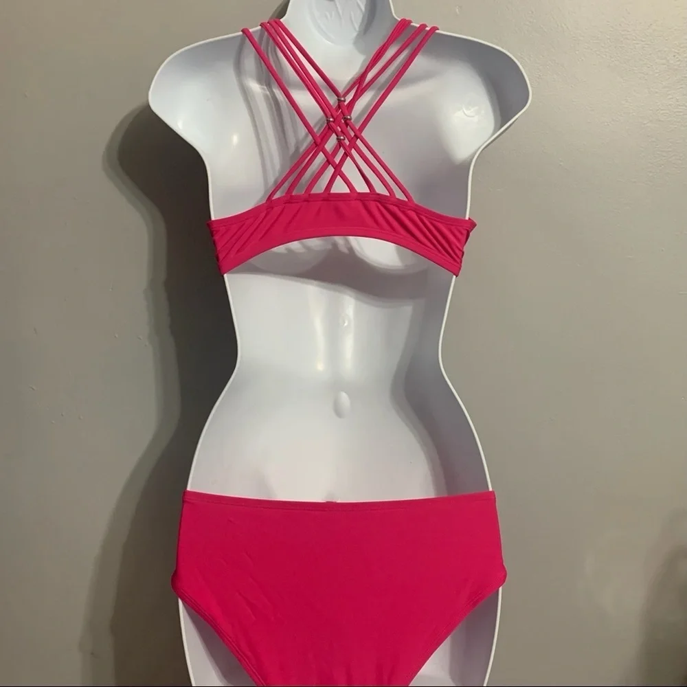 34C / Small Aerie Pink w/ Gold Beads Bikini Set - Picture 2 of 4
